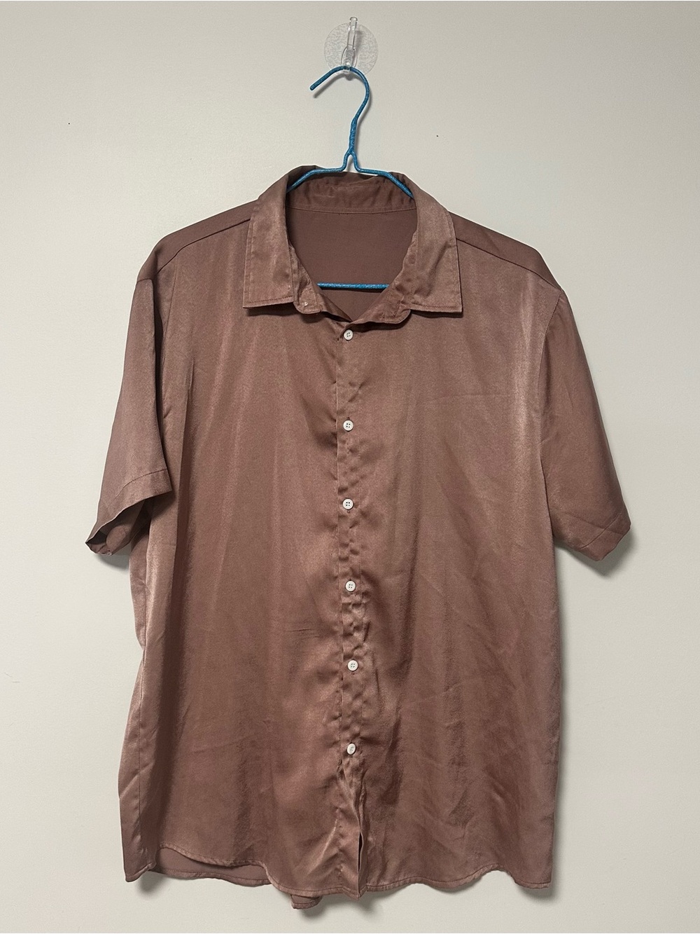 SHEIN Satin Button Up Shirt Rose Pink Short Sleeve Size XL Silky Collared
